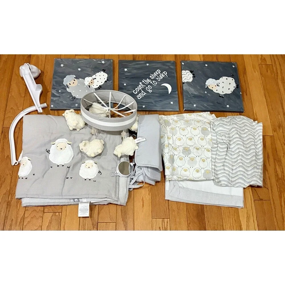 8 Pc. Signature Lambs & Ivy Goodnight Sheep Collection Grey Bedding Crib Set